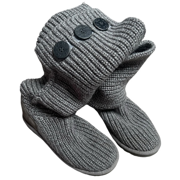 UGG Classic Cardy Boots Warm sweater Button pull down and Sheepskin Grey 6 - Picture 3 of 5
